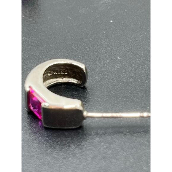 Château d'Argent (C^A) Sterling Silver Huggie Half Hoop Earrings ? Lab Ruby - Picture 9 of 9